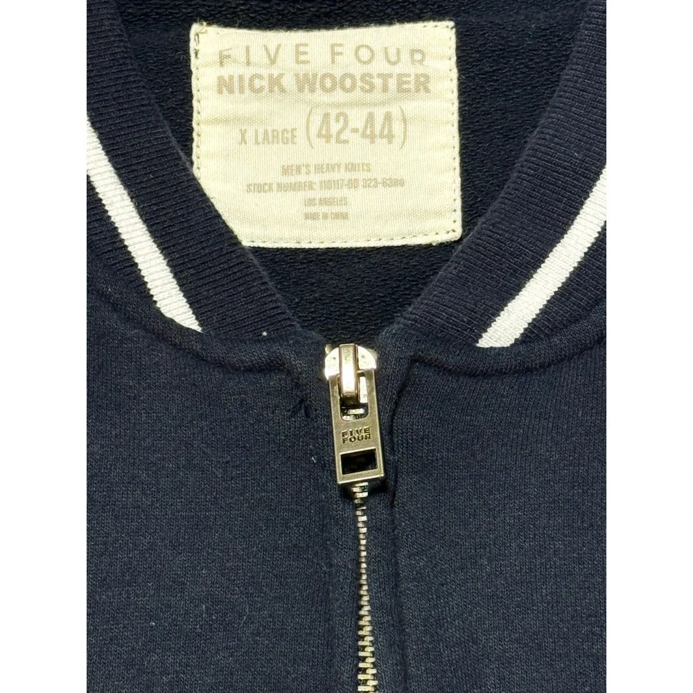 Five Four Nick Wooster Bomber Jacket Mens XL Navy Blue Excellent Full Zip Ribbed